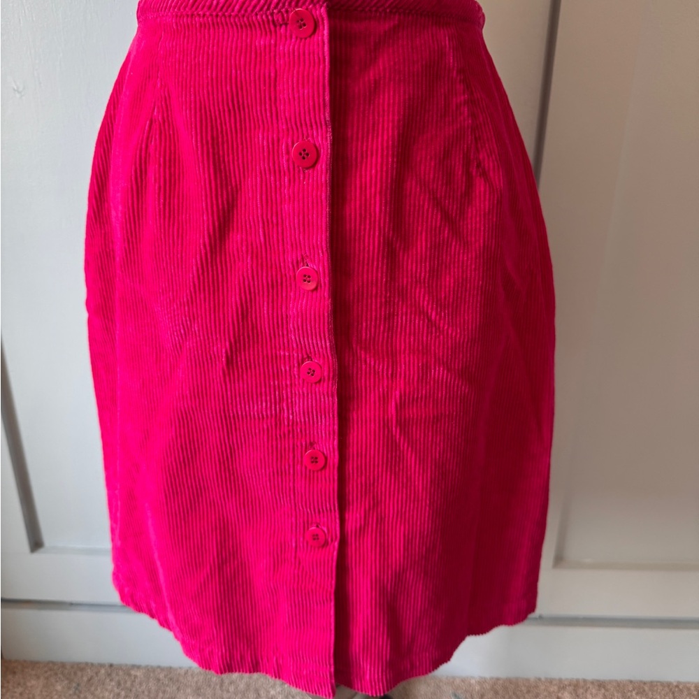 Corduroy Vintage Fuchsia Button-Down Pencil Skirt